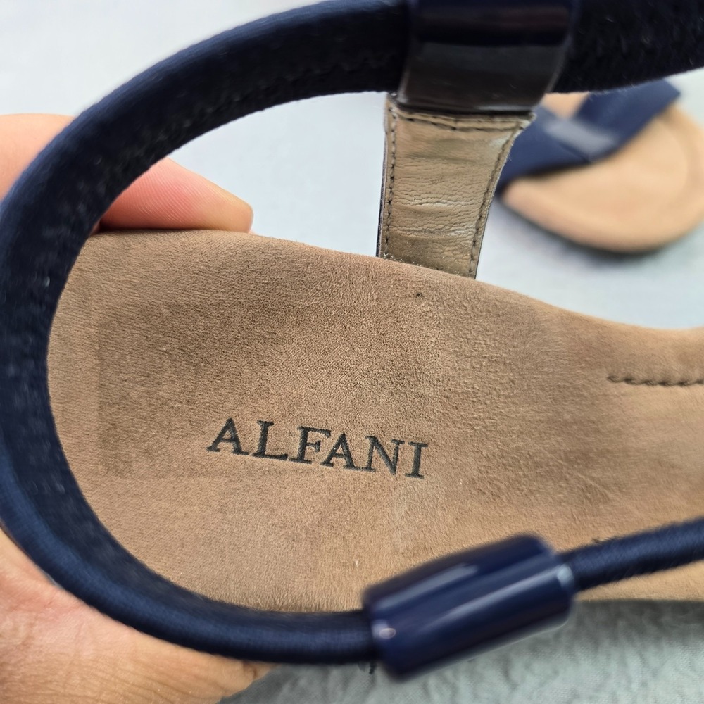 Alfani Size 10 Navy Blue T-Strap Wedge Sandals Comfort Slip-On Stretch Slingback - Picture 6 of 8
